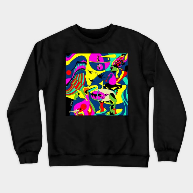 earthly delights ecopop in mexican patterns madness art monsters Crewneck Sweatshirt by jorge_lebeau